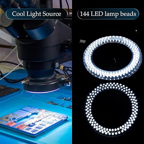 Miniatura 4 de Ajustable 144 LED perlas anillo luz iluminador lámpara para monocular binocular trinocular soldadura reparación estéreo microscopio cámara de vídeo