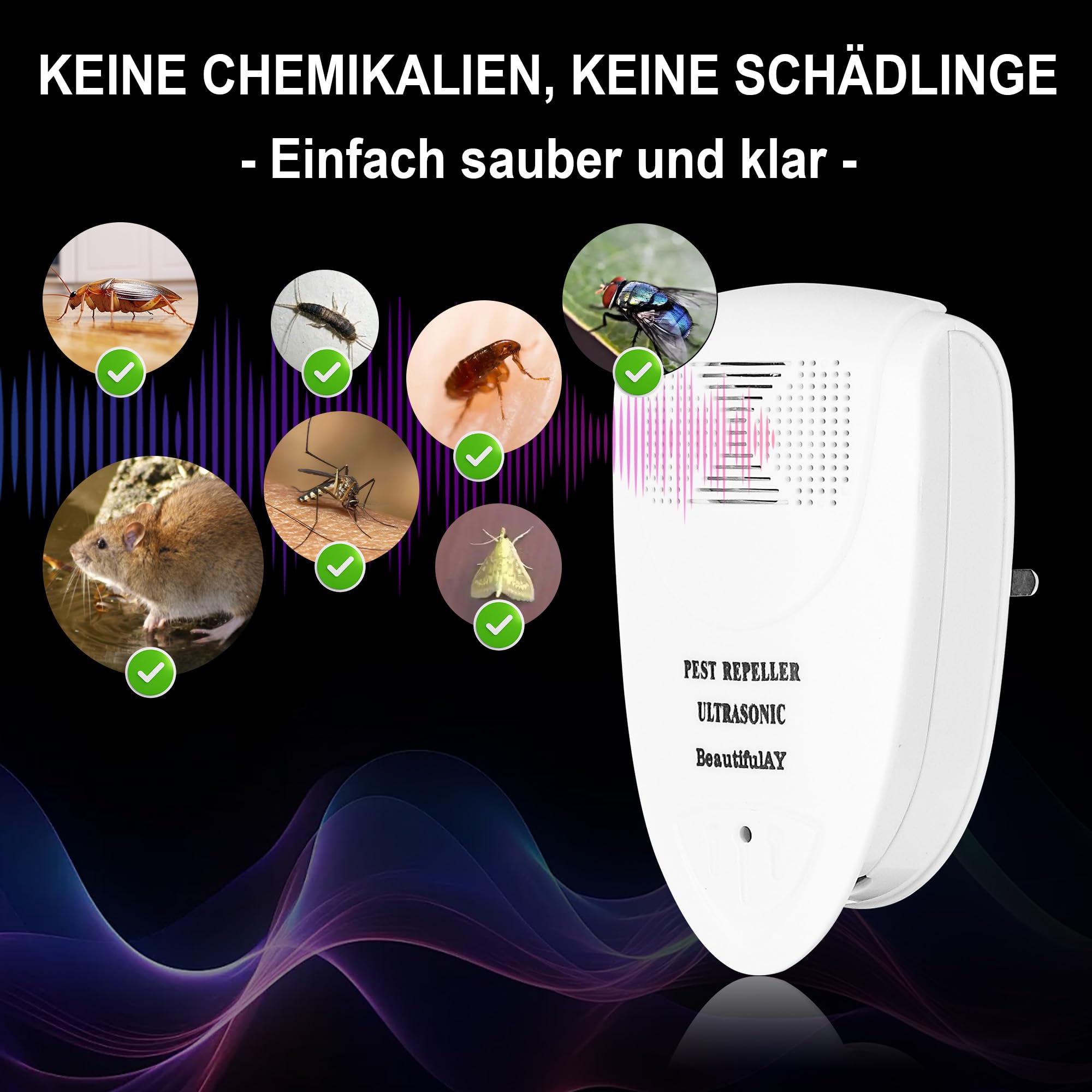 Ultraschall-Schädlingsvertreiber,Mäusevergrämer,Multi-Insektenschutzmittel - Ultraschall mäuseabwehr, mäuse vertreiben, Fledermaus abwehr, Umwelt- und Menschersatz für rattengift, mäuseschreck