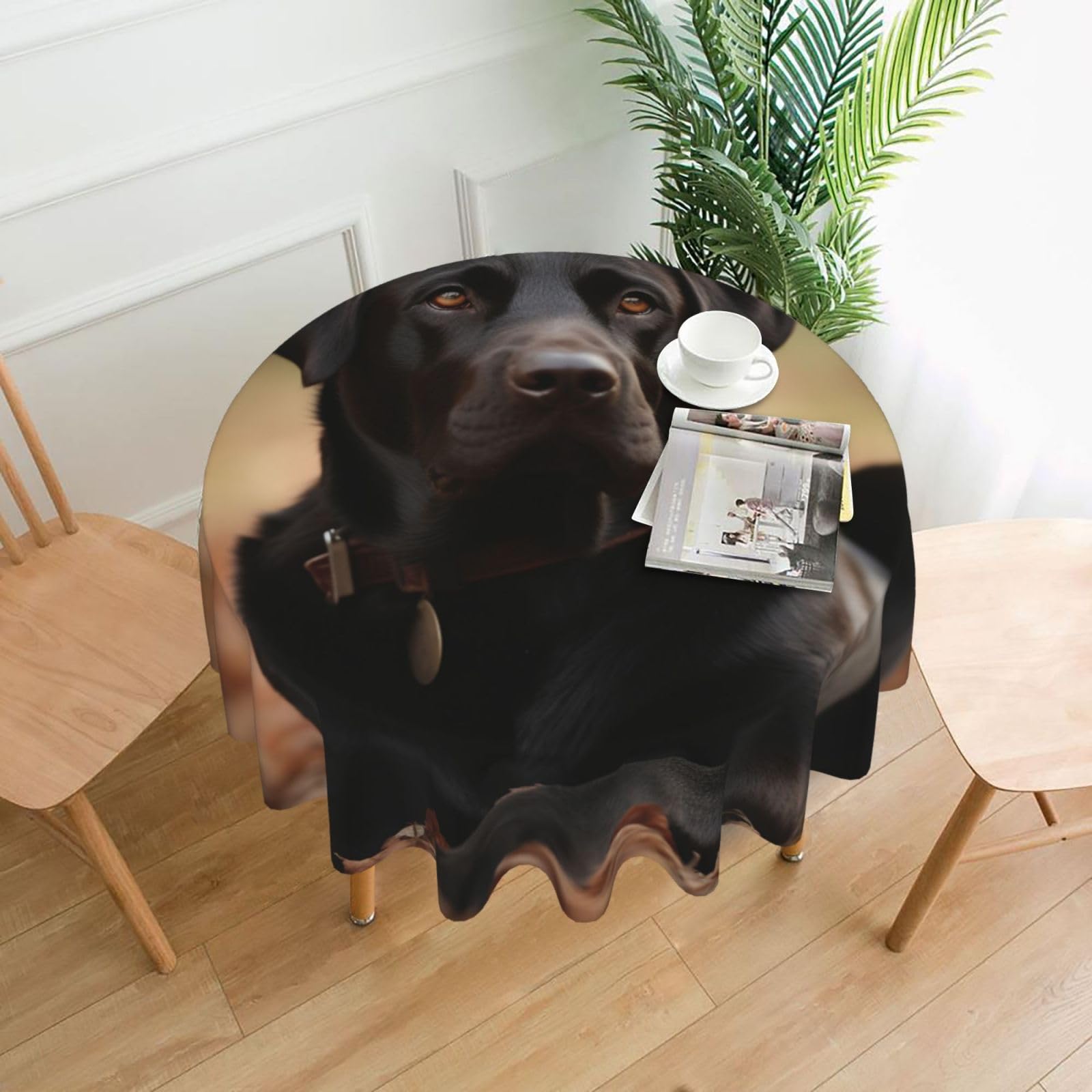 FodPand Cute Labrador Dog Tablecloths for Round Tables 60 Inch - Reusable Washable Dining Table Clothes - Stain and Wrinkle Resistant Decorative Fabric Table Cover for Wedding Party