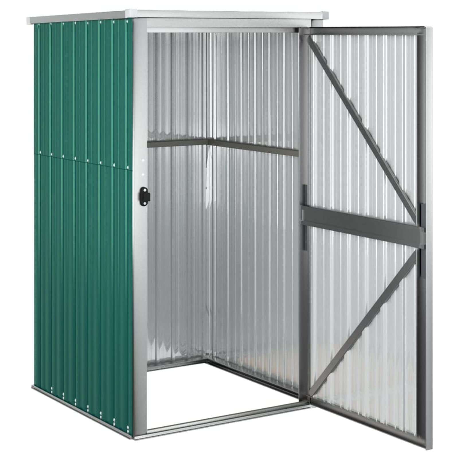 Metalowa szopa ogrodowa z praktycznym uchwytem i spadzistym dachem, zielona, narzędzie do przechowywania na zewnątrz, domek na sprzęt ogrodowy, 88 x 89 x 161 cm