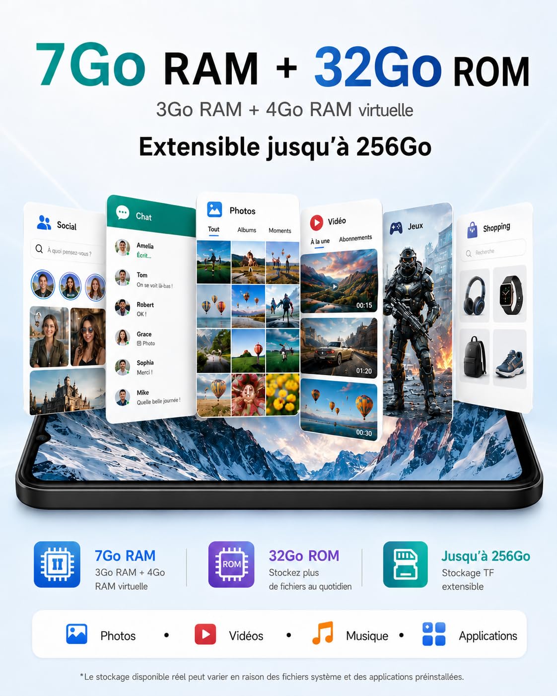 invens Note TK01 Téléphone Portable 4G débloqué, 7 Go RAM, 32 Go, HD+, Noir | Écran 6,5 pouces, batterie amovible 4250 mAh, double SIM, Face ID, caméra 16 MP, USB-C, jack 3,5 mm et extension TF à 256 Go.