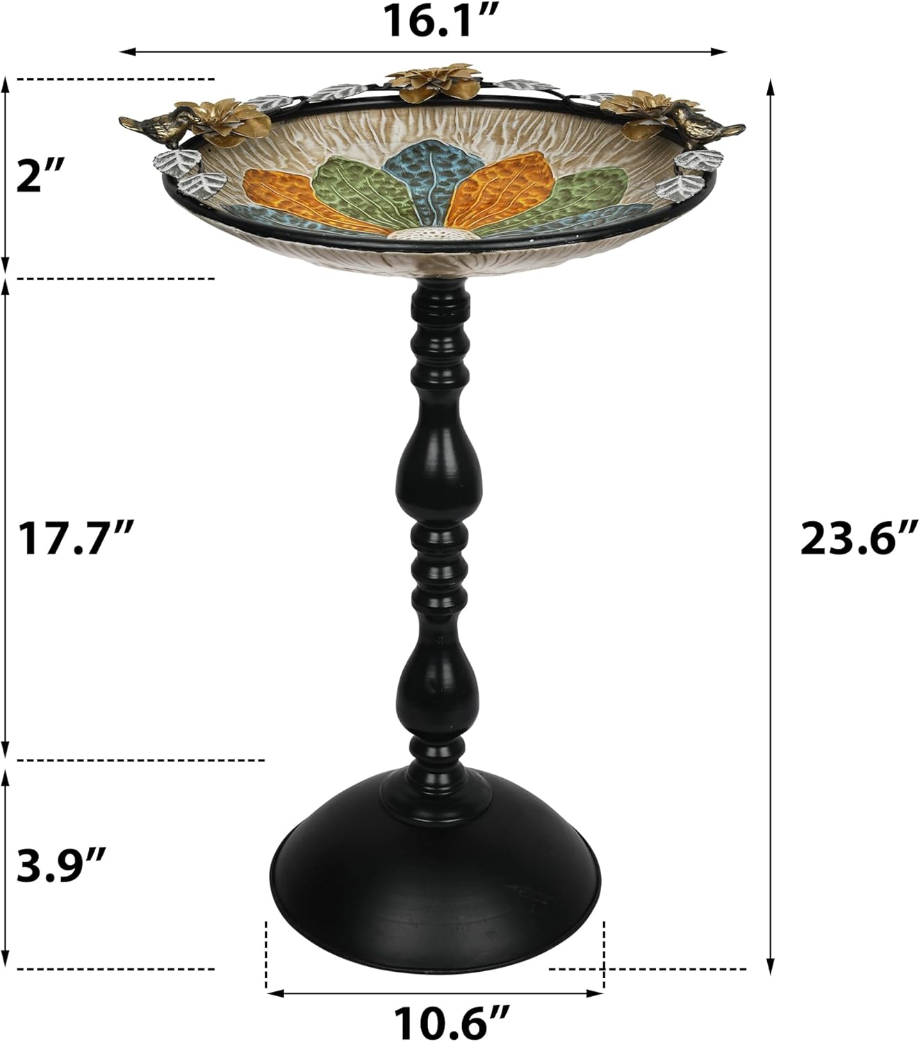 Solution4Patio 17.7" Metal Bird Bath for Outdoors with Flower Perch, Weather-Resistant Heavy-Duty Steel, Stable 25.6" Tripod Base & Textured Petal Bowl, Easy-Clean Garden Décor