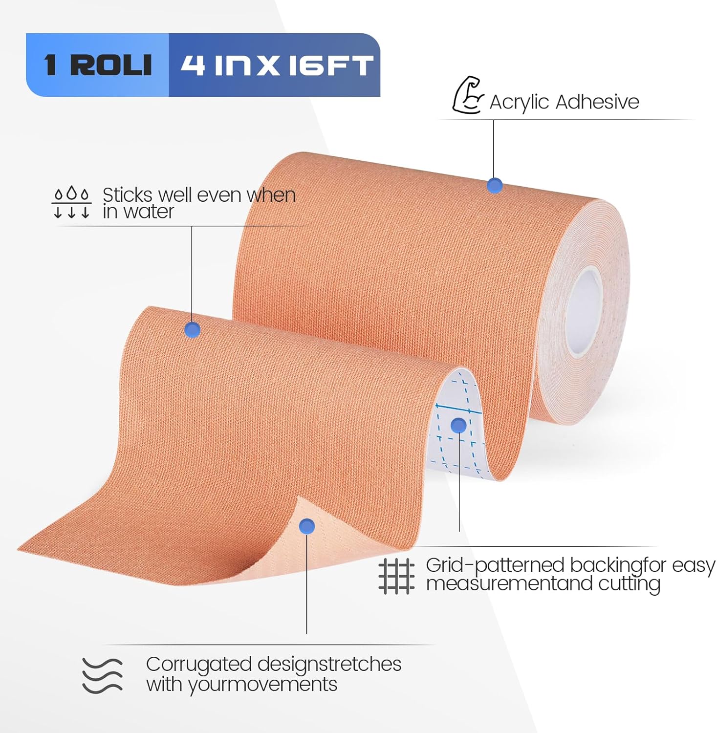 Kinesiology Tape (2 Rolls) - Acrylic Adhesive Muscle Tape - Waterproof, Breathable, Hypoallergenic - Ideal for Muscle Support & Injury Recovery - 4 Inches x 16 Feet (Beige) - Image 2