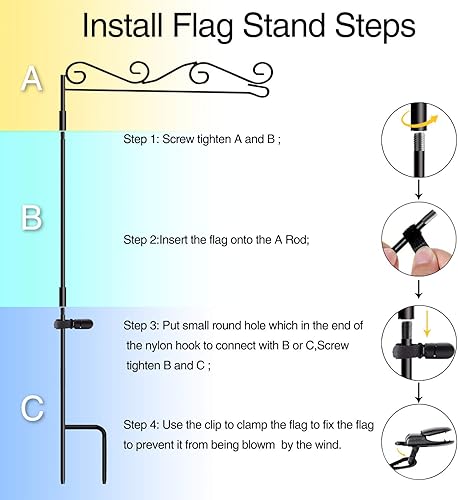 Miniatura 10 de HOOSUN Soporte para bandera de jardín, soporte para asta de bandera de jardín de alta calidad, pintura resistente a la intemperie, 37.8 pulgadas de