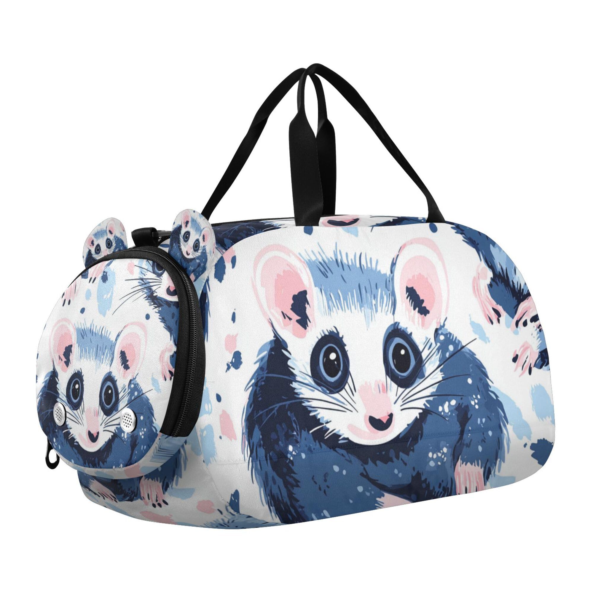 Glaphy Possum Cute Animal Pattern Duffle Bag for Toddler Boys Girls, Gym Sports Bag with Shoe Compartments, Kids Travel Overnight Weekender Shoulder Bag