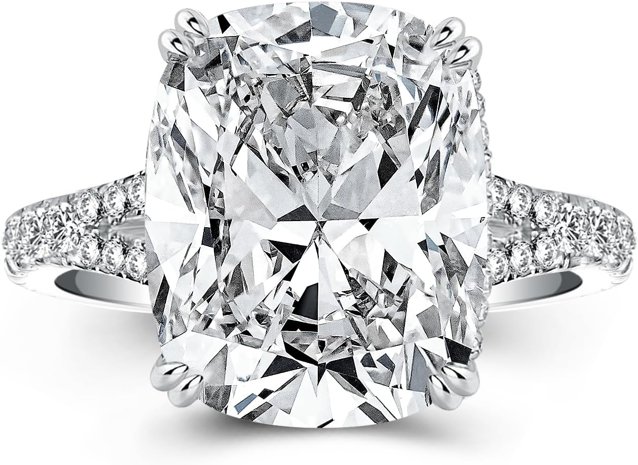 4.5CT Cushion Cut Engagement Ring with Split Shank, S925 Silver AAAAA Grade CZ Promise Ring for Women