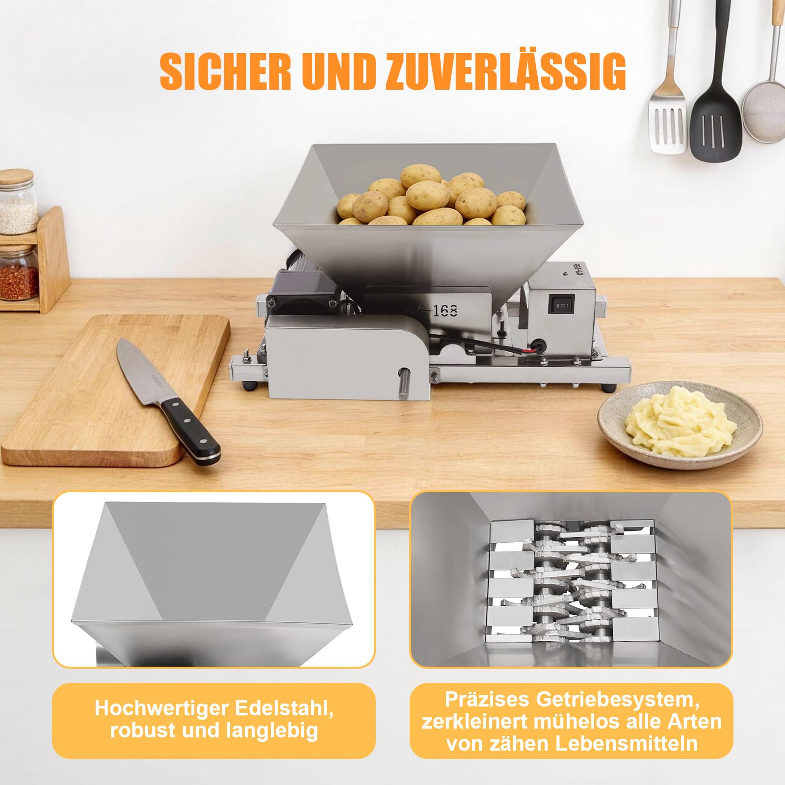 4L Elektrische Obstmühle, 60w 75rpm Kommerzielle Obst Brot Brauner Zucker Brechmaschine, Apfelpresse Obsthäcksler Maischemühle Obstpresse