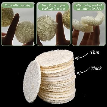 Nogeqi 20 Pcs Natural Loofah Sponge Pads for Washing Face, Exfoliating Body Face Scrub Pads for Makeup & Dead Skin Masks Removal, Exfoliating Face Pad for Women Men Cleansing Skin(2.17 Inch)