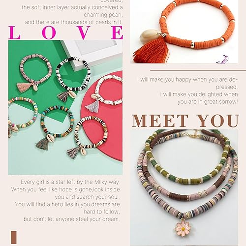 Miniatura 6 de SEMATA Kit de cuentas de arcilla con borlas para pulsera, kit de fabricación de pulseras de amistad, kit de fabricación de joyas para adultos, juego