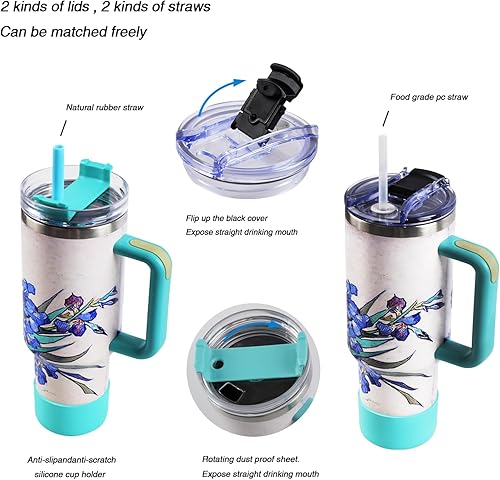 Miniatura 21 de Jormungand Vaso de 40 onzas con asa y pajita, botella de agua de acero inoxidable aislada al vacío para bebidas calientes o frías, taza de café