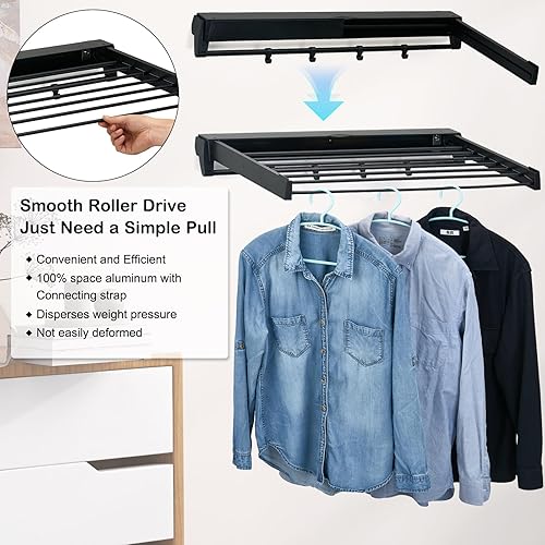 Miniatura 2 de Estante de secado montado en la pared, plegable de aluminio, capacidad de 88 libras, estante de lavandería plegable para secar ropa (negro)