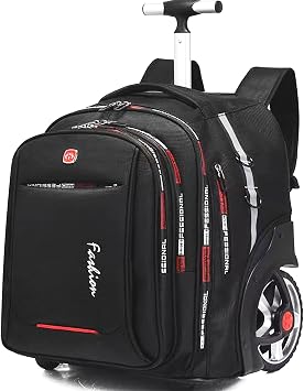 22" Rolling Backpack, Large Capacity Wheel Backpack, 15.6" Laptop with Waterproof Compartment, 7" Large Wheels, Black, Fashion Travel Commerce Large Capacity Roller