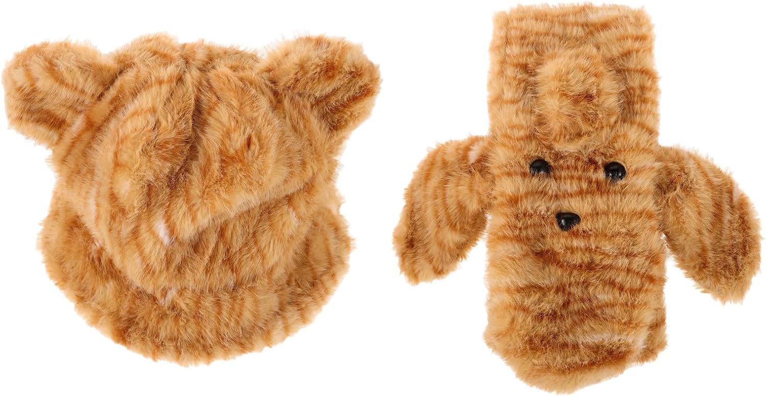 Plush Warm Hat and Scarf Set for Women Winter Fuzzy Polyester Bucket Hat with Cat Ears and Matching Scarf, Cute and Stylish Face-Flattering Accessory for Cold Weather Light Brown