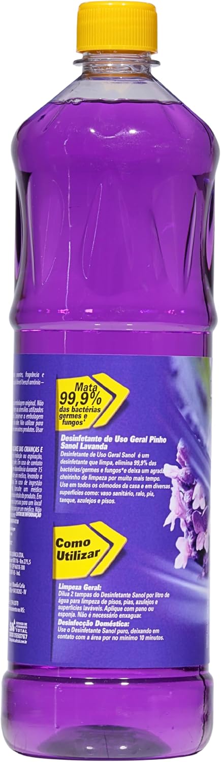Sanol Desinfetante Líquido Para Uso Geral Pinho Lavanda 1 Litro Roxo
