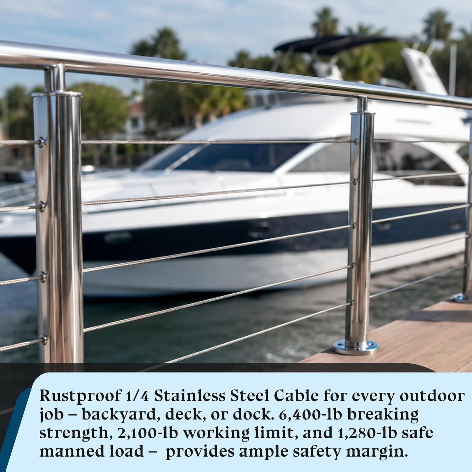 1/4 in 304 Stainless Steel Cable 25 FT 7x19 Aircraft Wire Rope | 25 FT Wire Rope Kit With 8 M6 Cable Clamps And 8 M6 Thimbles For Deck Railing, Zipline, Boat Lift, Dog Runs