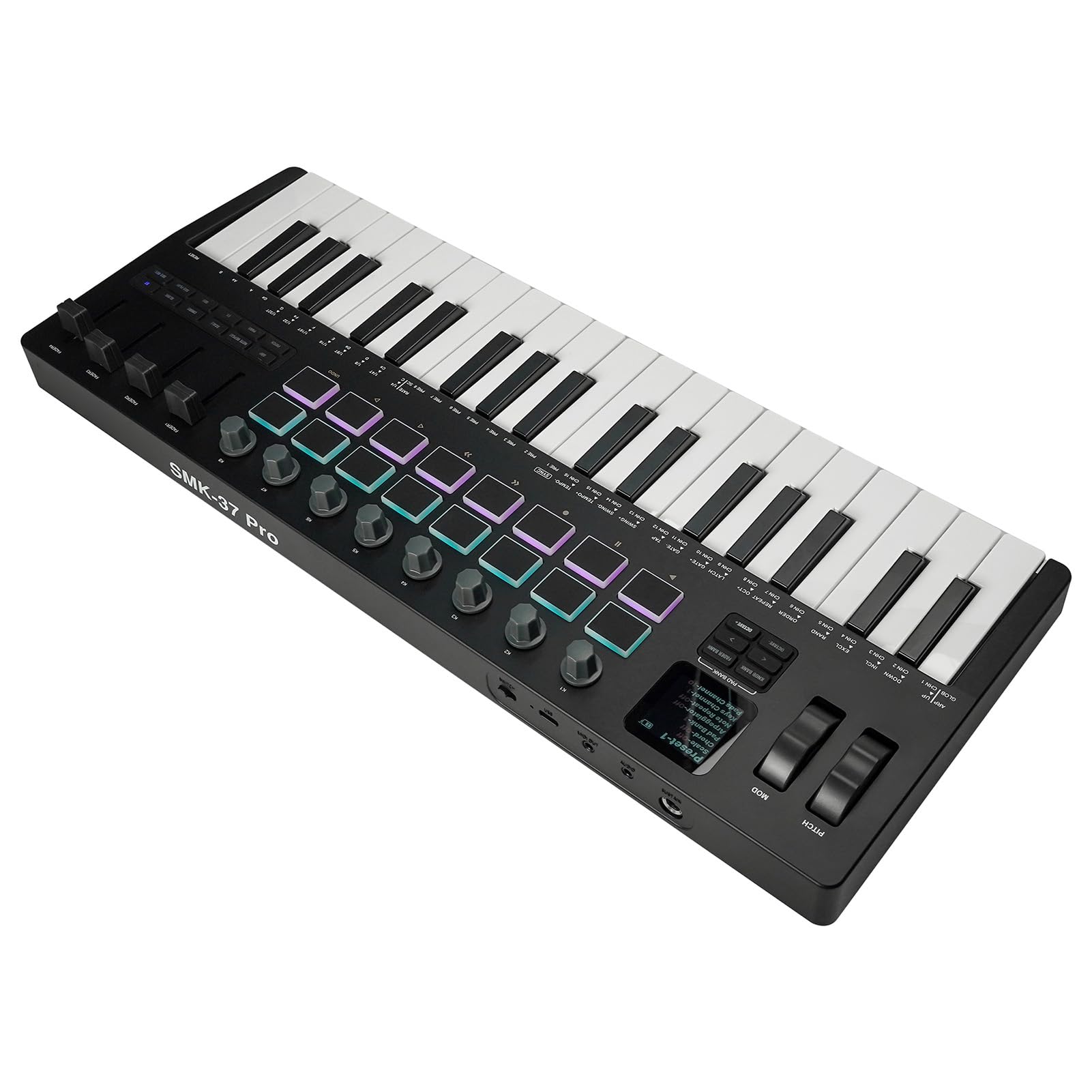 CHICIRIS Piano de Teclado, Controlador de Teclado MIDI de 37 Teclas con Pads de Batería, Conectividad USB, Producción Musical Portátil para Creadores