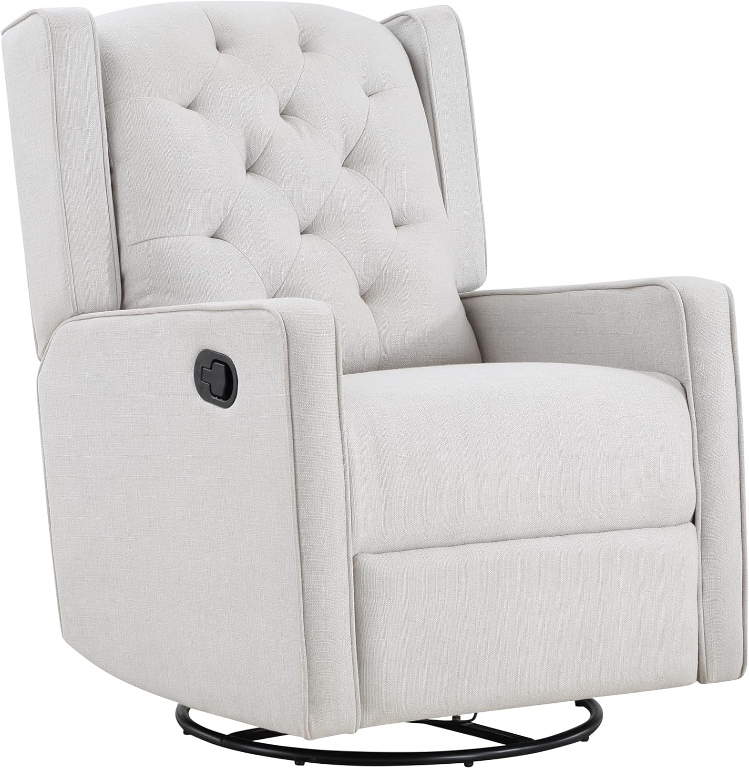 Tufted Swivel Glider Recliner in Light Gray Fabric