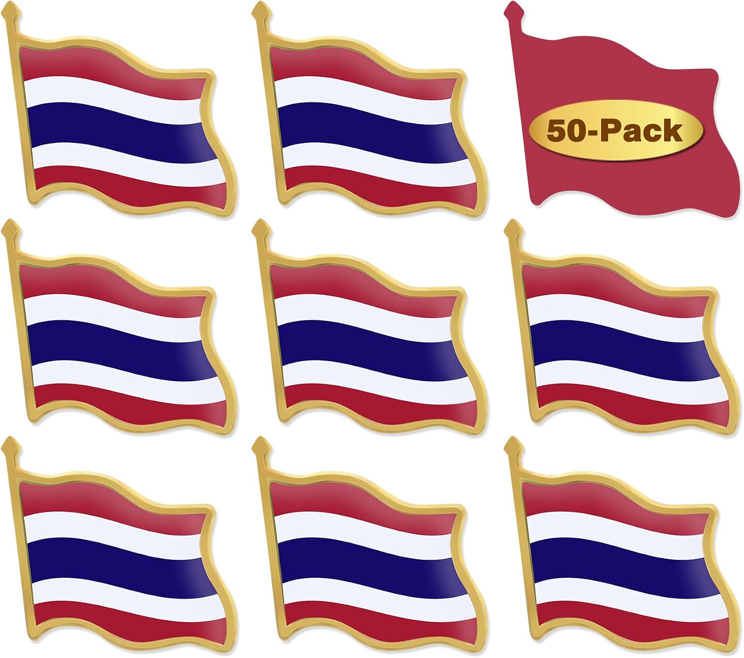 12/24/50/100Pcs Thailand Flag Lapel Pins Bulk - Metal Thai Brooch Badge Souvenir For Men Women Clothes Bags Hats