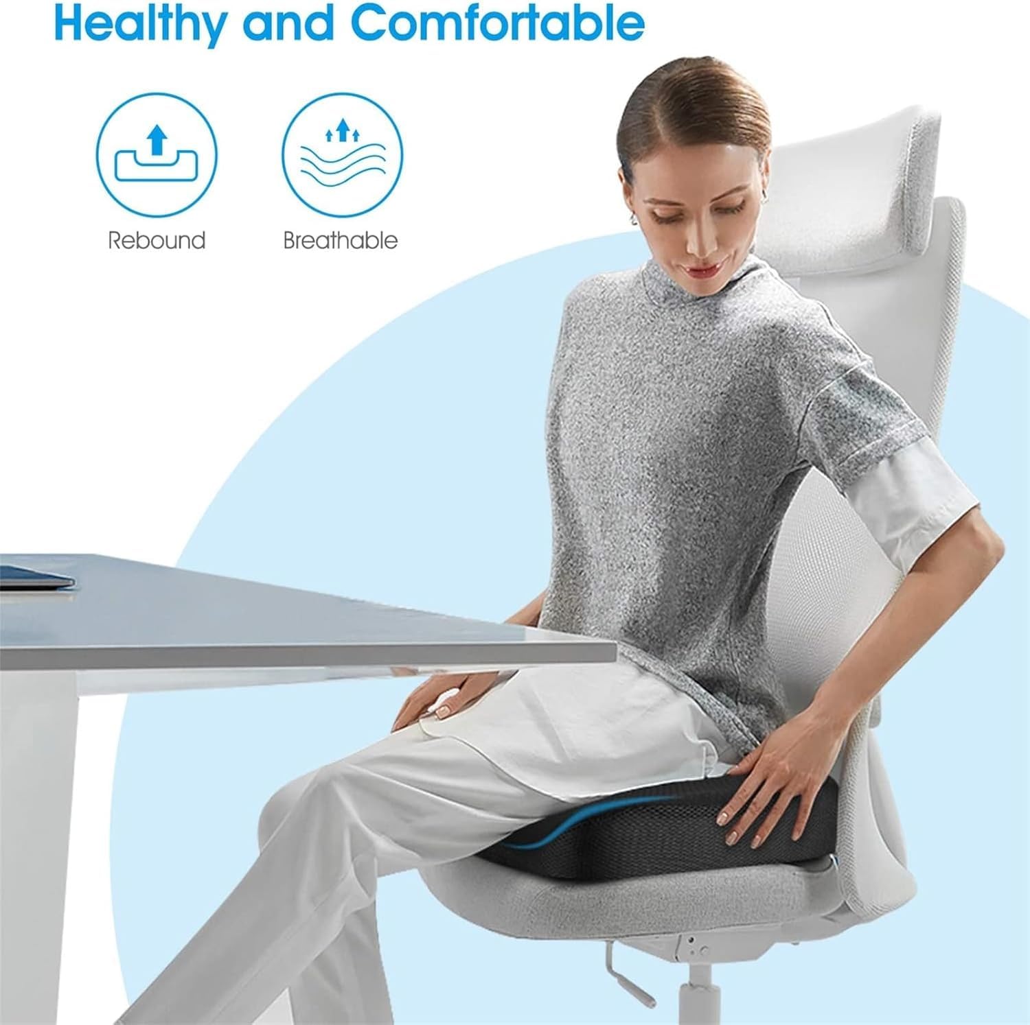 Feagar Cuscino per Sedile - Cuscini Ergonomico Sedile per Coccige Sciatica Lombare - Cuscino Memory Foam per Ufficio Casa Auto Sedia a Rotelle, Nero