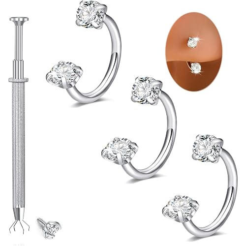 Longita 20g 18g Horseshoe Nose Ring for Women Double Gem Horse Shoe Nose Ring Hoop Surgical Steel Silver Gold Cartilage Helix Tragus Earring Hoops Labret Lip Piercing Jewelry Small Septum Rings 16g