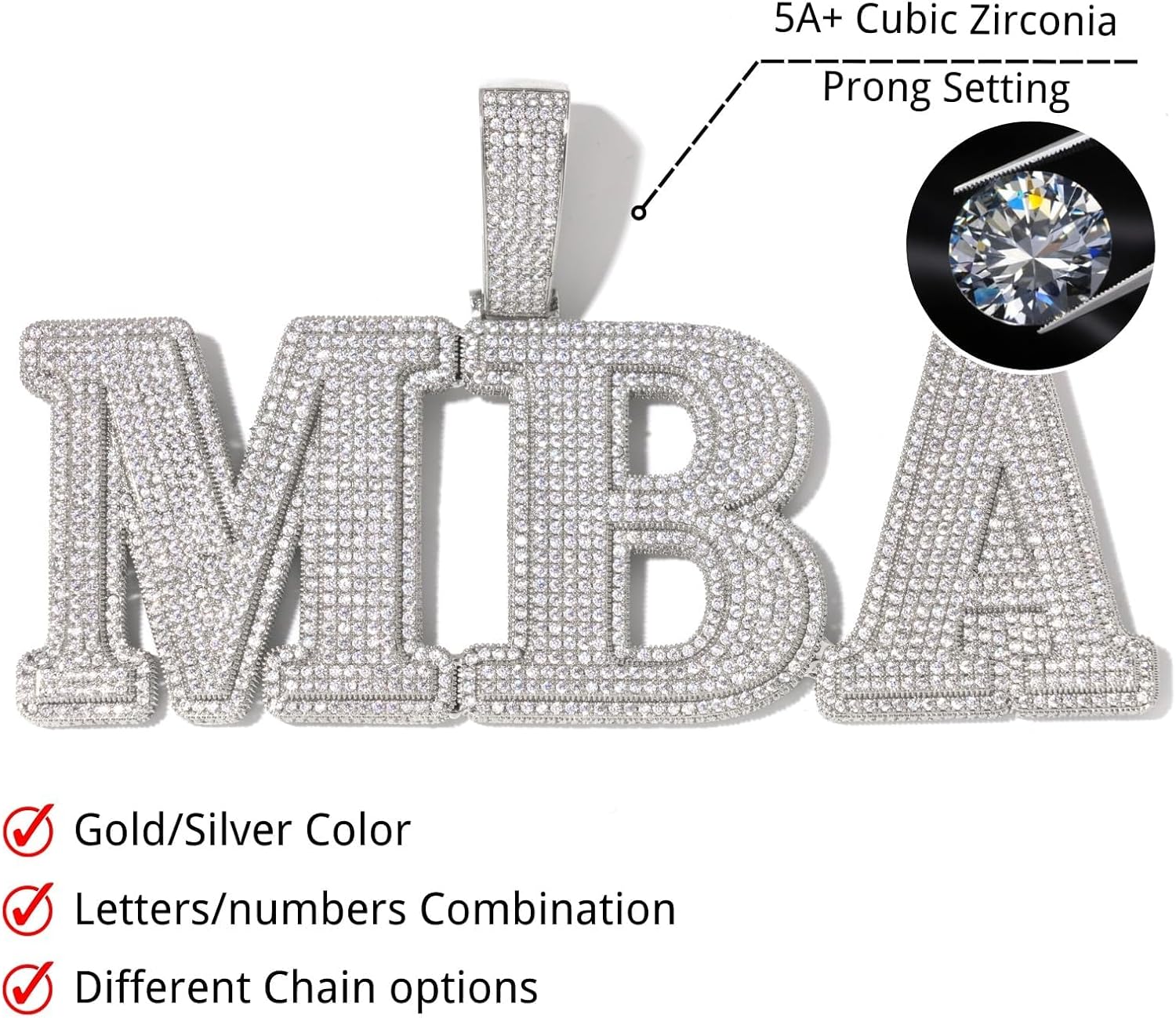 Lulu Mel Single Letter Pendant Initial Letter A-Z Iced out 5A Cubic Zirconia Charm Necklace Hiphop Jewelry Gift for Men Women