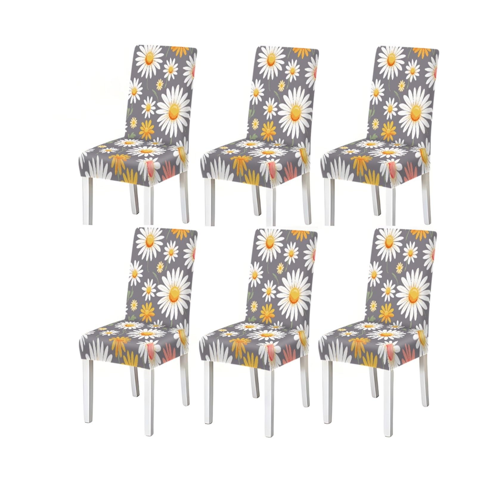 FZJKGH Dining Chair Covers 2/4/6 Pieces, Stretch Slipcovers Daisy Floral Pattern For Kitchen Dining Room, Fresh Spring Style Removable Stretch Slipcovers for Dining Chairs(6PCSChair cover)