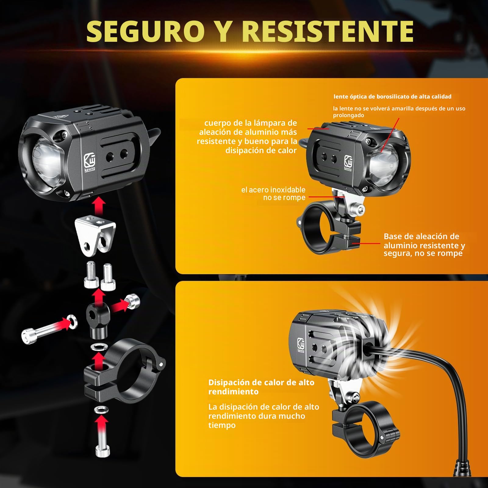 Kewig Luz adicional LED para motocicleta, 60 W, color ámbar/amarillo blanco, faros auxiliares de dos colores, faros antiniebla con arnés de cables, faros de trabajo todoterreno, compatible con