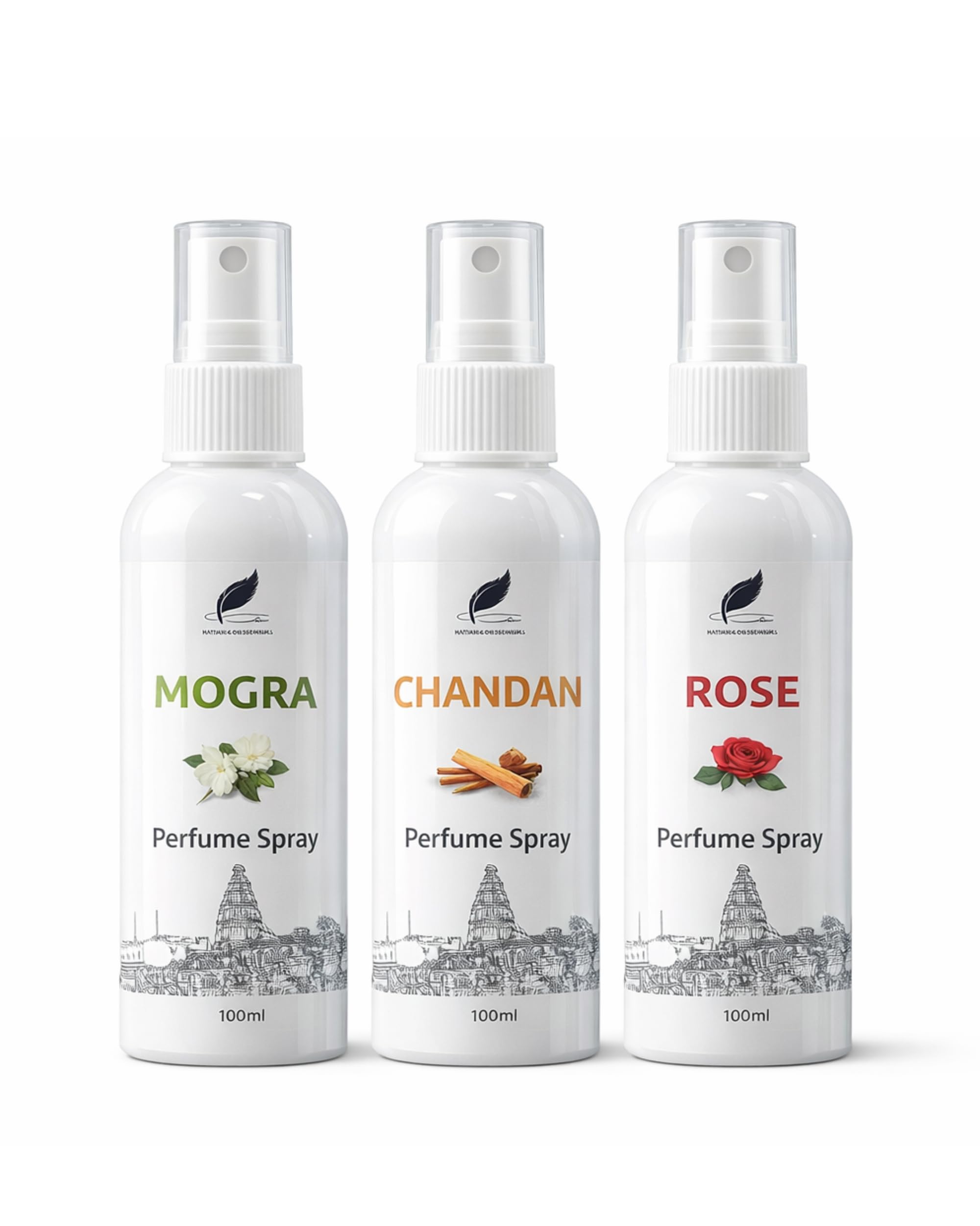Set of 3 Rose Chandan Mogra Perfume Spray Combo 100ml Each Authentic Vrindavan Fragrance-picture-57