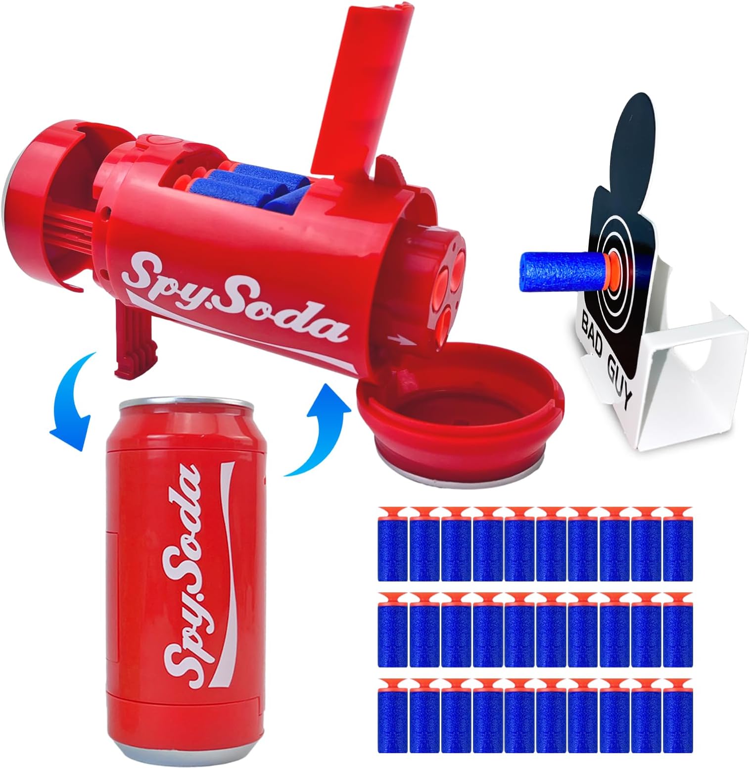 AGM MASTECH Transforming Soda Can Foam Dart Blaster, Novelty Gadget with 30 Soft Darts & 3 Targets, Collectible Model for Teens and Adults (Ages 15+)