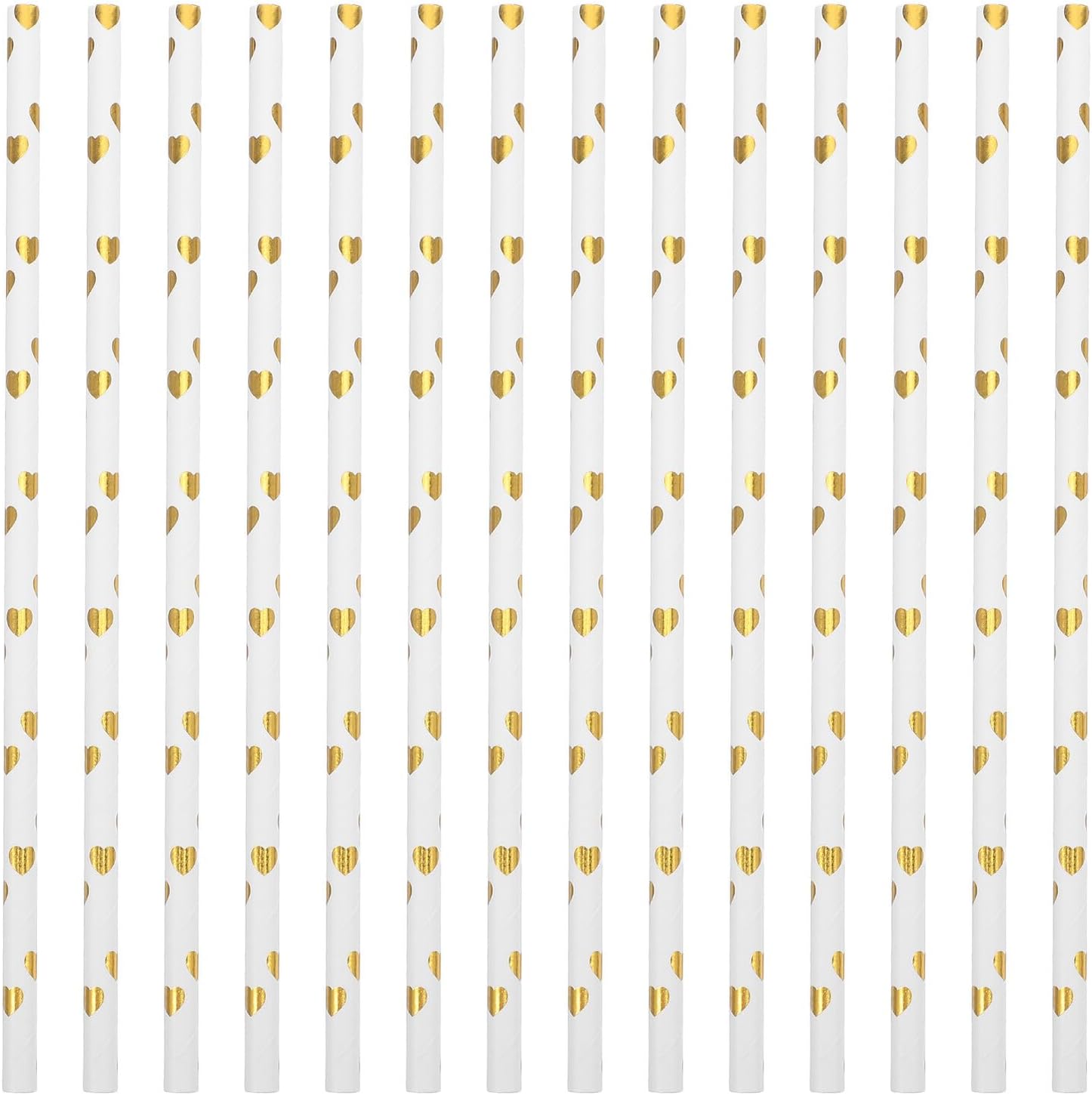 200pcs Gold Foil Heart Shaped Paper Straws Disposable Valentine’s Day Party Drink Straws for Juice Milk Tea Cocktails