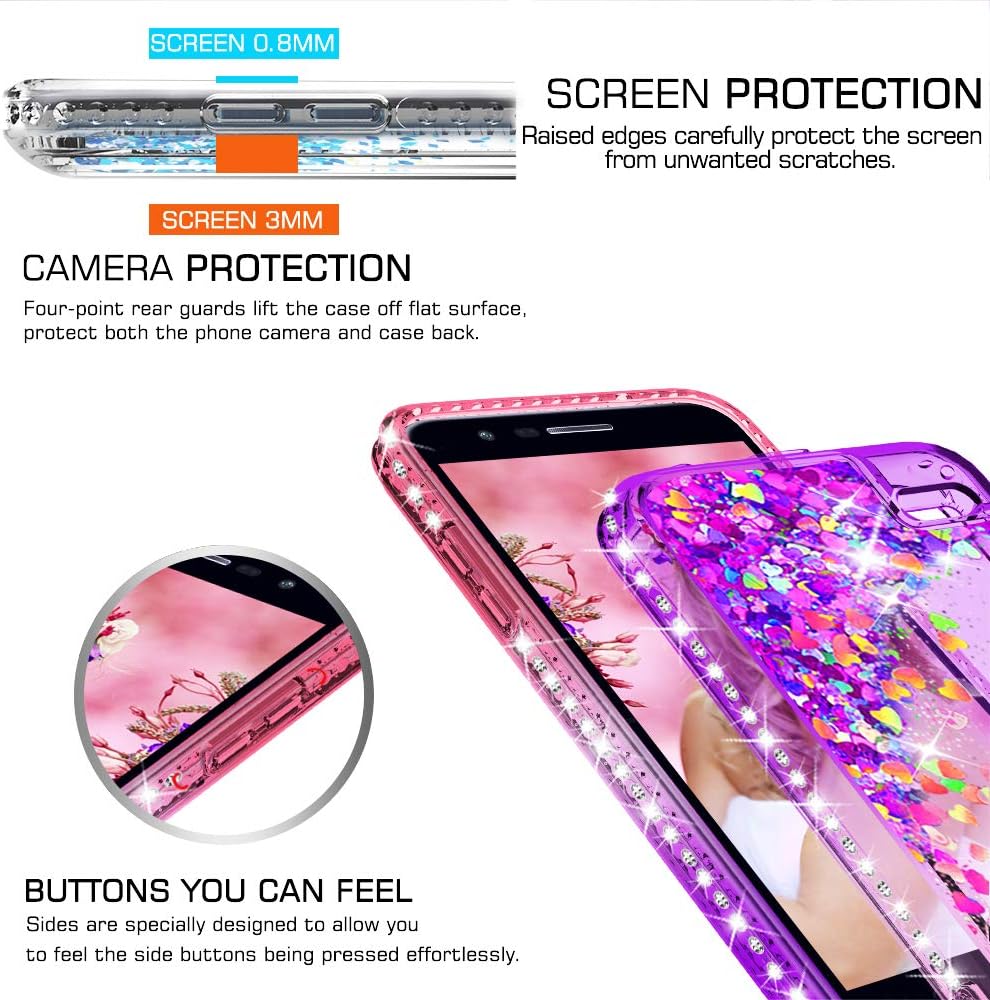 LeYi Compatible for LG K30 (X410)/Harmony 2/Phoenix Plus/Premier Pro LTE Glitter Case w/Tempered Glass Screen Protector [2 Pack] for Girls Women, Bling Phone Case for LG K10 2018 Pink/Purple