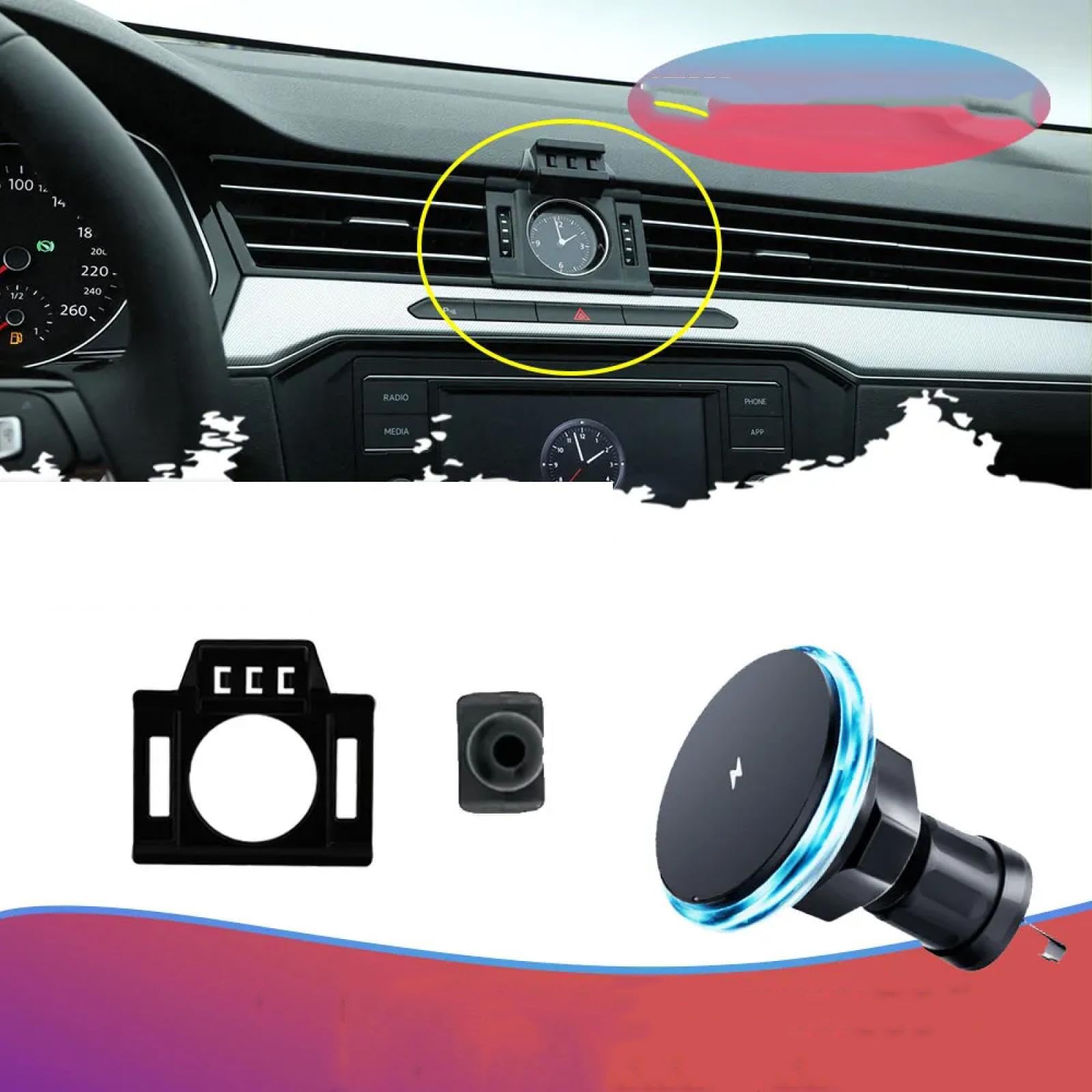 Soporte Móvil Coche para VW Passat B8 R-Line 2015-2023, Soporte para teléfono móvil de Coche con Clip para Rejilla de ventilación del Aire Acondicionado LHD