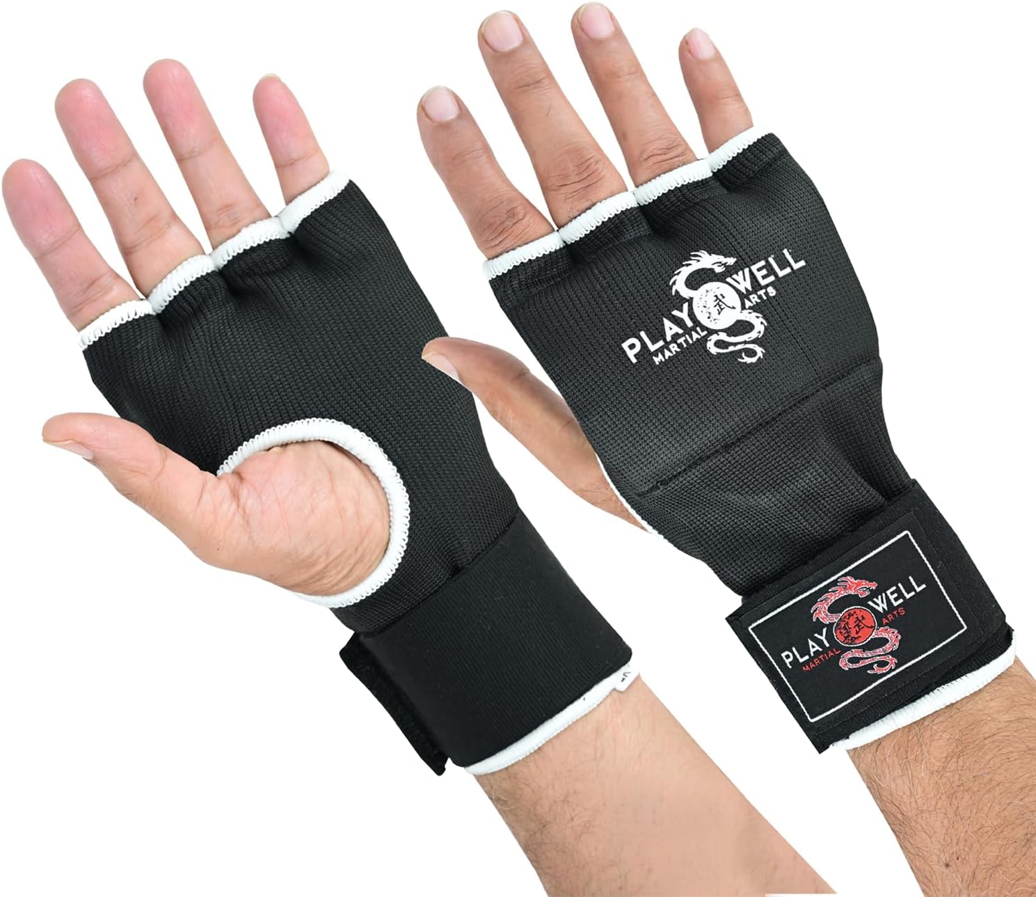 Playwell Martial Arts Black Elasticated Cotton Inner Gel Wraps - NEW