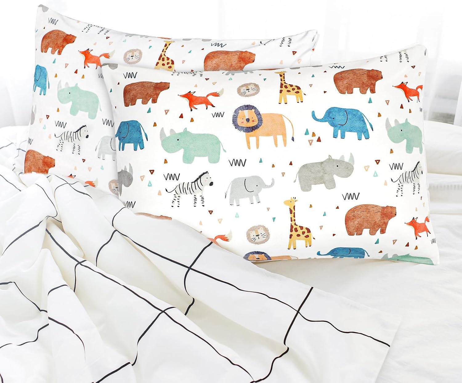 ManFaiSky 2 Pack Toddler Pillowcase, 13x18 Toddler Pillow Cases with Envelope Closure, Soft & Comfortable Travel Pillow Case Cover Boys Girls, Cute Animals