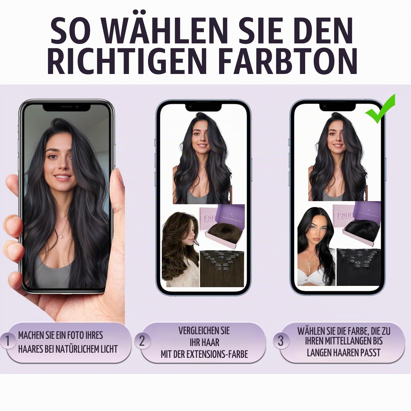 Clip in Extensions Echthaar Tiefschwarz, 7 Stücke 120 g, 60 cm, natürlich, schonend für Eigenhaar, Echthaar Extensions Clip, Farbe 1
