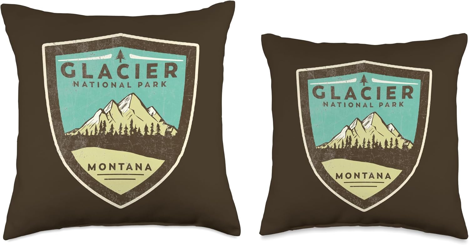 Retro Glacier National Park Montana Mountains Vintage Badge Throw Pillow