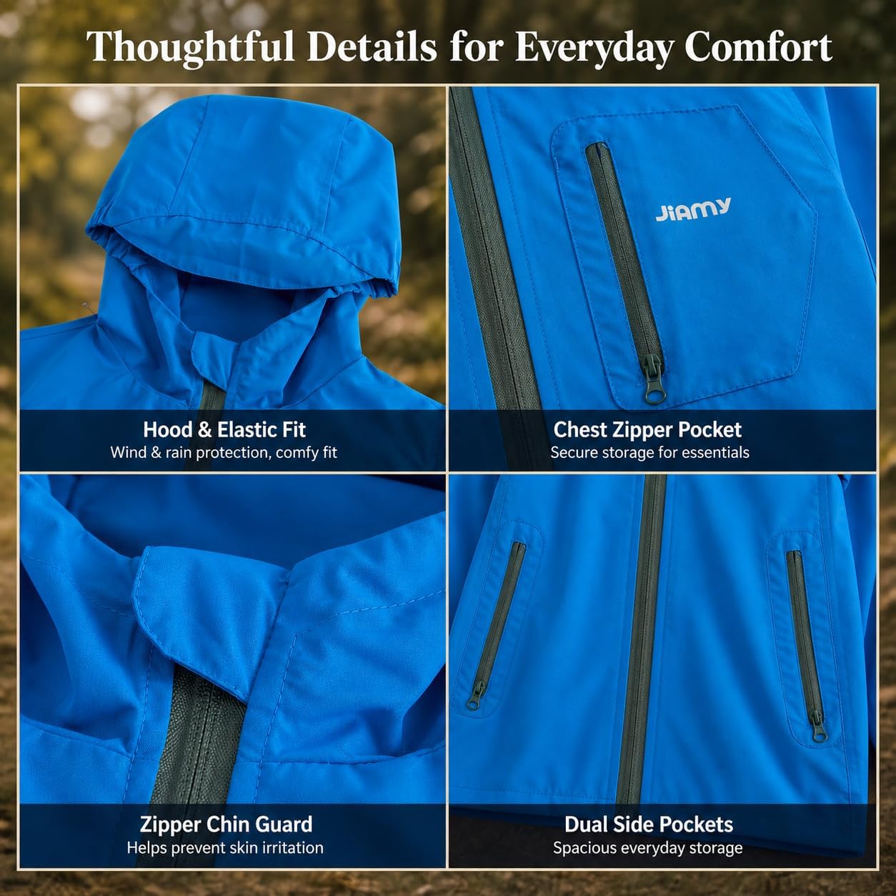 JiAmy Boys Girls Rain Jacket Kids Waterproof Hooded Raincoat Windbreaker