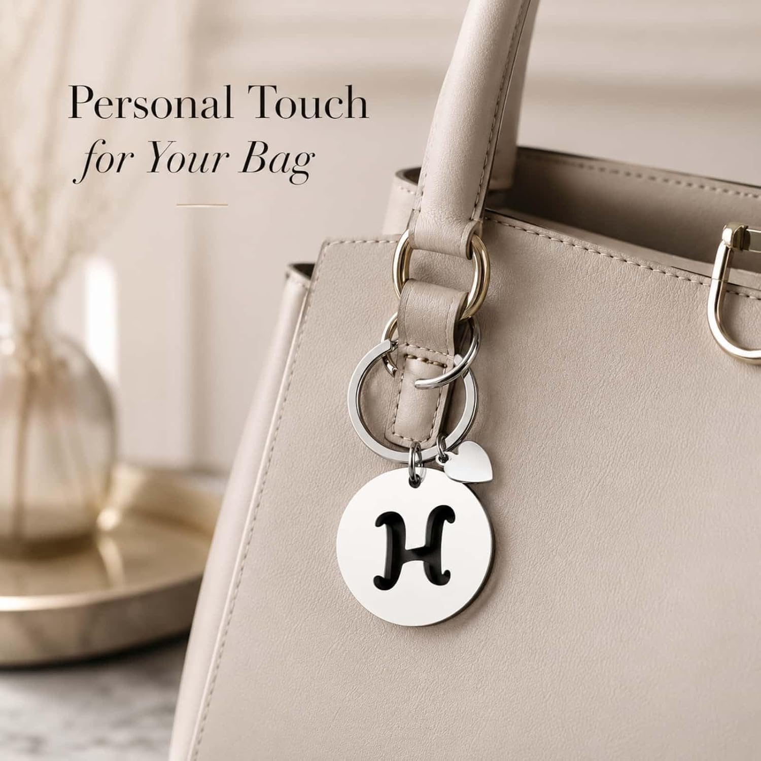 Initial Alphabet Stainless Steel Keychain with Heart Charm,Personalized Letter Key Rings for Keys,Bags,Gifts image 4