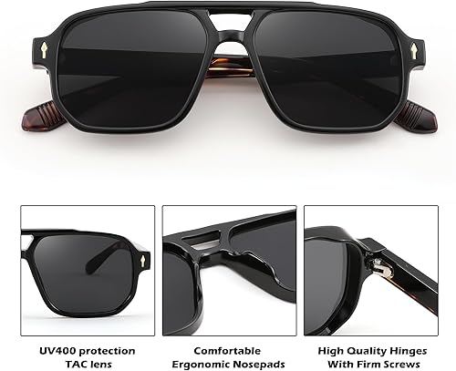 Miniatura 4 de FEISEDY Gafas de sol estilo aviador cuadradas retro para mujer y hombre, estilo vintage de los años 70, rectángulo UV400, B9120