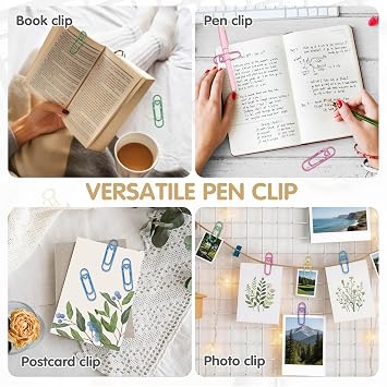 15PCS Paper Clip Pen Holder for Notebook, Metal Pen Clip Holder | Colorful Large Paper Clips, Journal and Planner Stationery Accessories, Portable Journaling Supplies for Office School