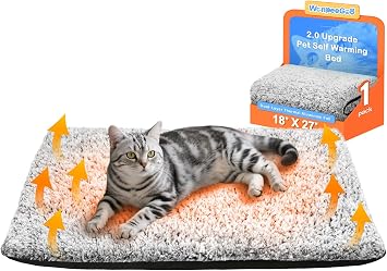 Self Warming Cat Bed, 2.0 Upgraded Thermal Mat for Indoor Cats, 18 x 27 In