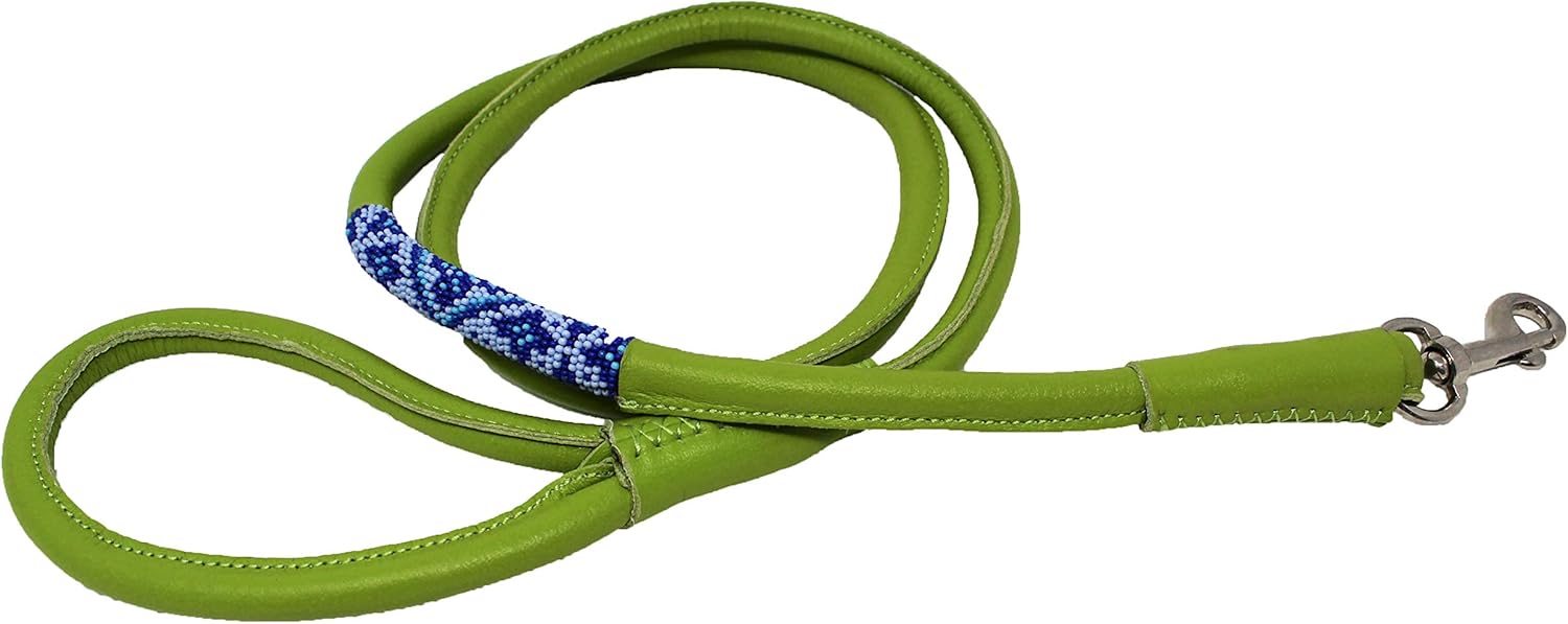 CHALLENGER Soft Rolled Leather Beaded Dog Collar Leash 600RT14LG-A
