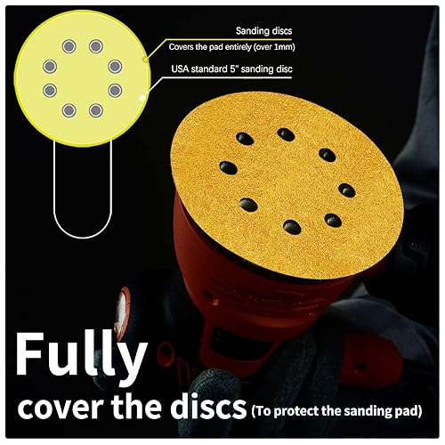 Miniatura 2 de Discos de lijado de 5 pulgadas con gancho y bucle, papel de lija de grano 80, almohadillas de lijadora orbital, papel de arena para automoción y