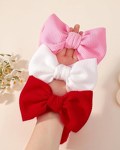 Vista 6 de jollybows 3 diademas con lazos para bebé, de nailon suave, para recién nacidos, niños pequeños, lindos lazos anchos y accesorios para el cabello
