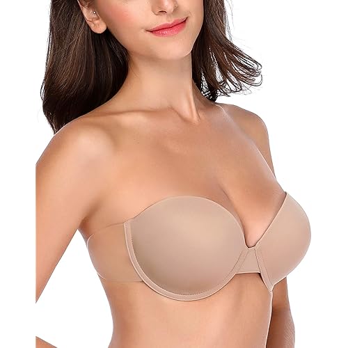 Backless Strapless Push Up Bra for Women Thick Padded Sticky Underwired Bras Self Adhesive