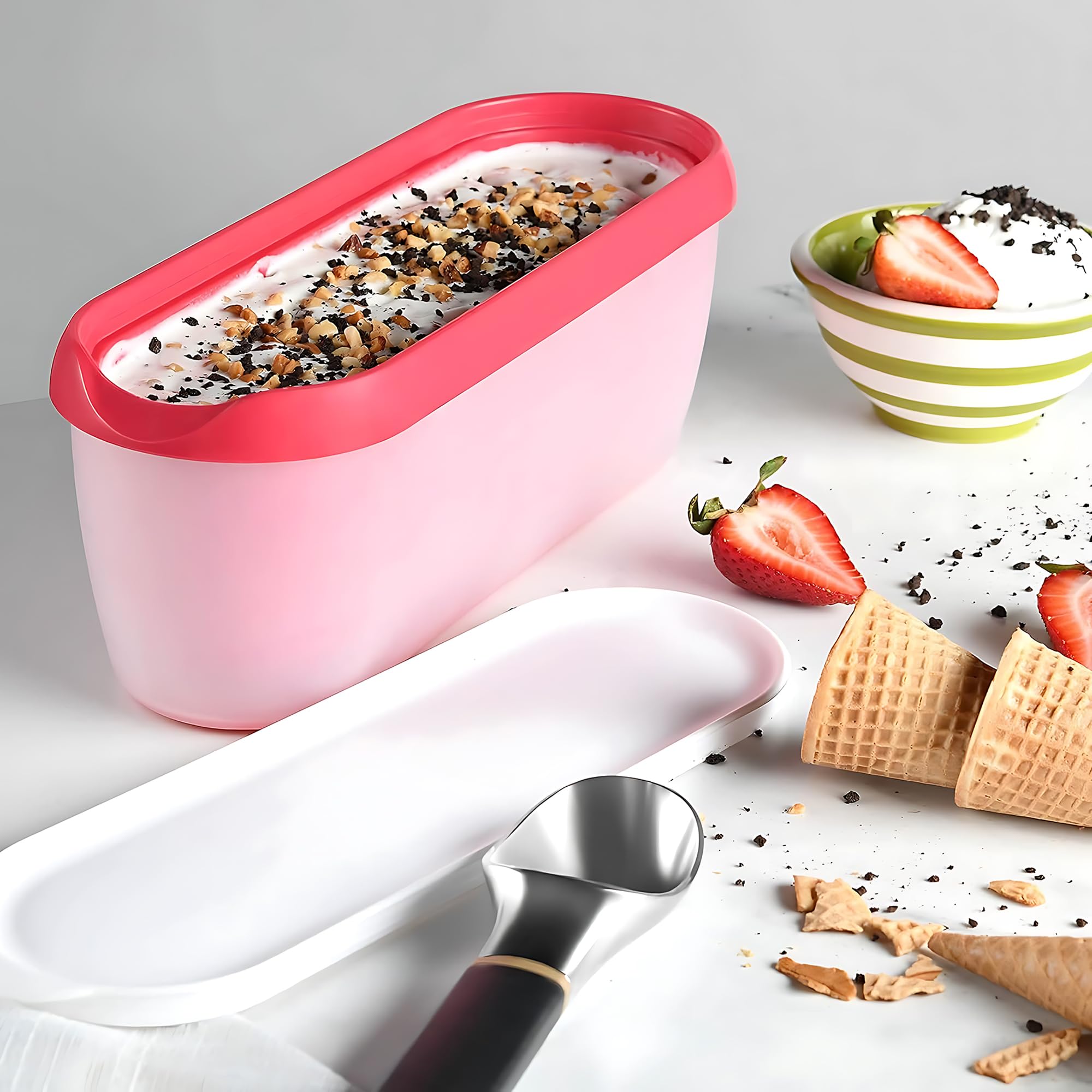 2 Pezzi Vaschetta Gelato Set, Contenitori per Gelato Fatto in Casa da 1,5 litri, con 2 Palline per Gelato, Contenitori per Gelato Riutilizzabili per Accessori da Cucina