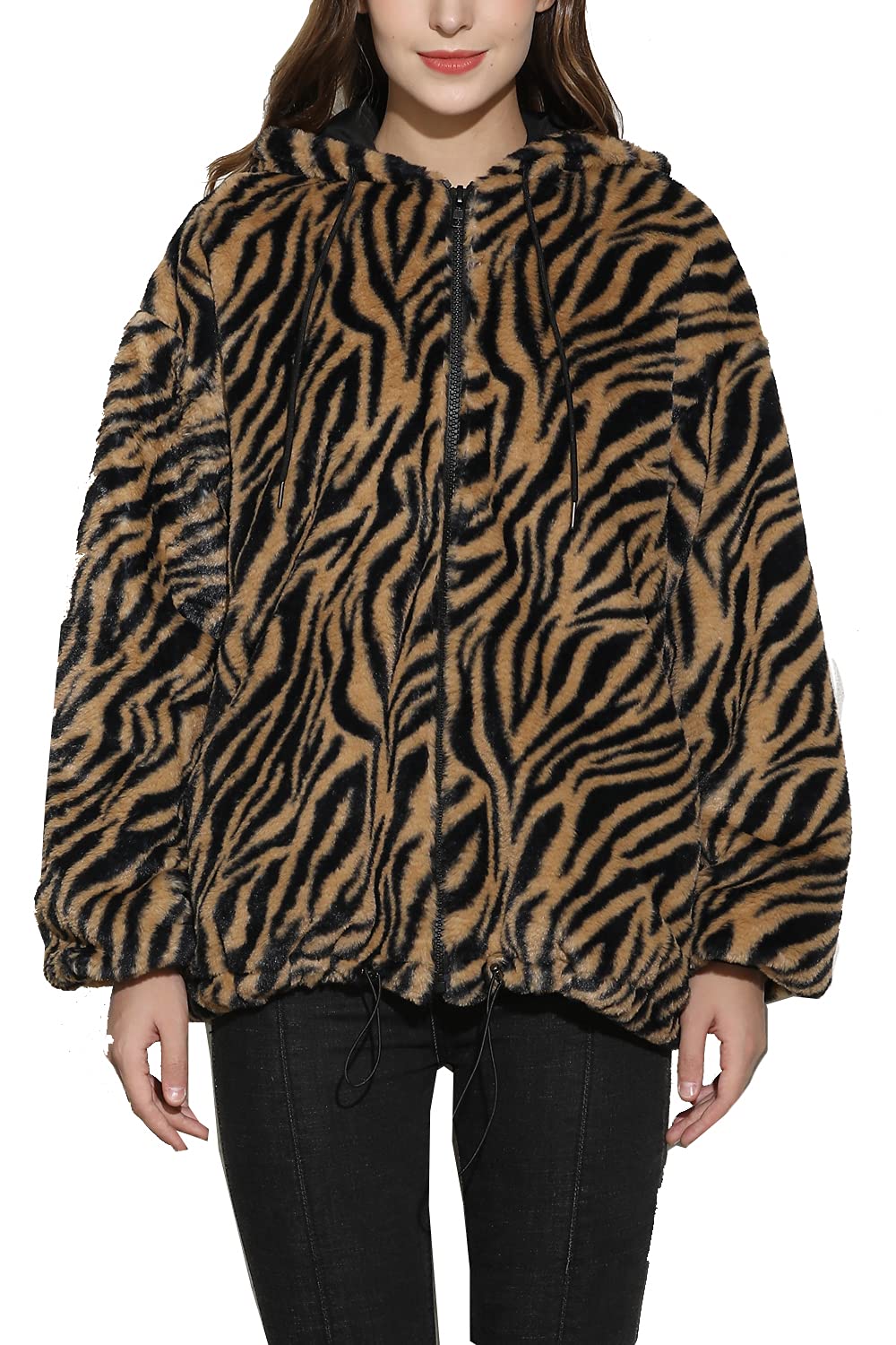 Women’s Plus Size Faux Fur Coat with 2 Side-Seam Pockets, The Fuzzy Jacket with Hood, for Winter Fall Artificial mink Coat.