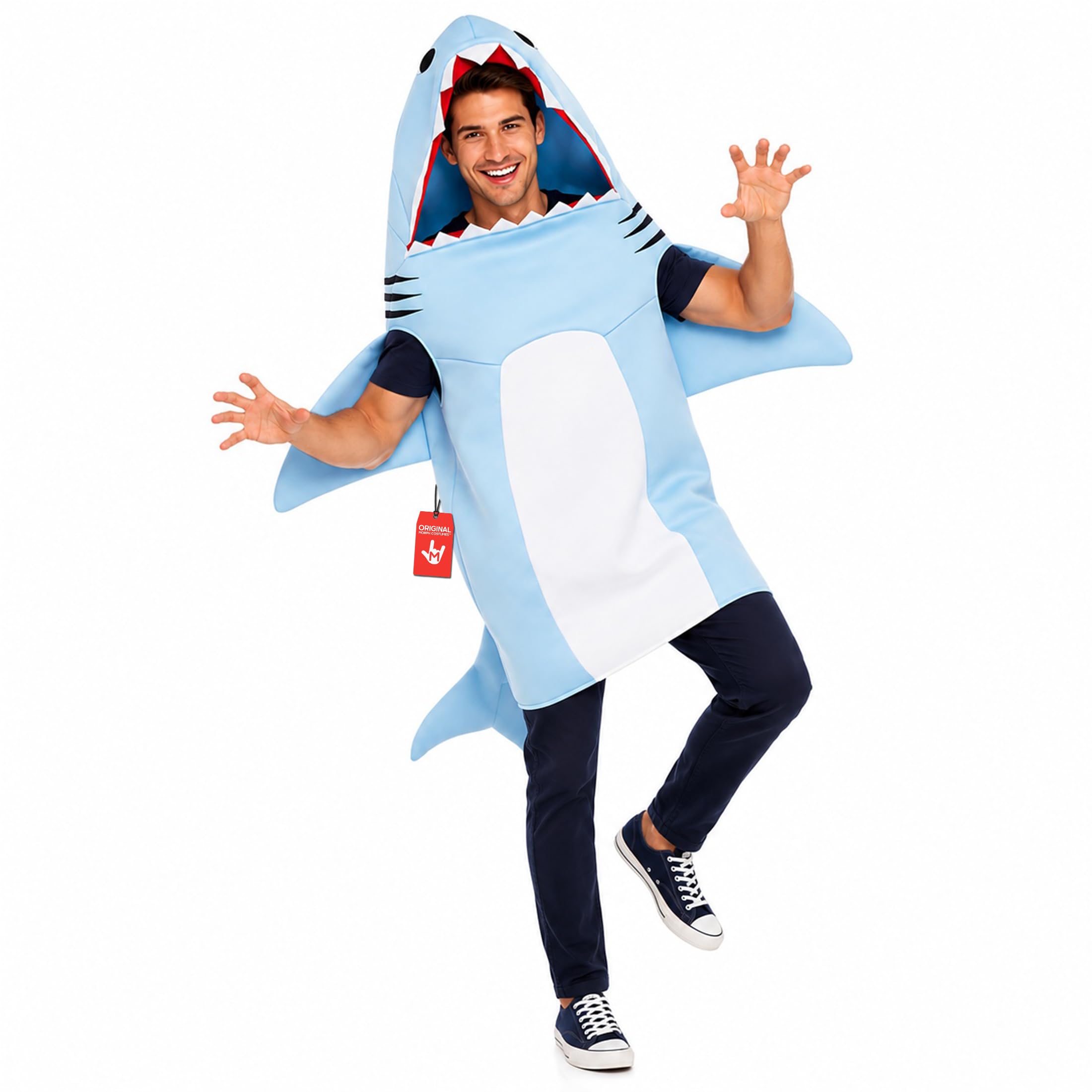 Fun Shack Disfraz Tiburon Hombre, Mono Halloween Hombre | Mono de Tiburón Azul, Capucha Integrada, Diseño de Cuerpo Entero, Perfecto para Halloween, Ideal para Cosplay