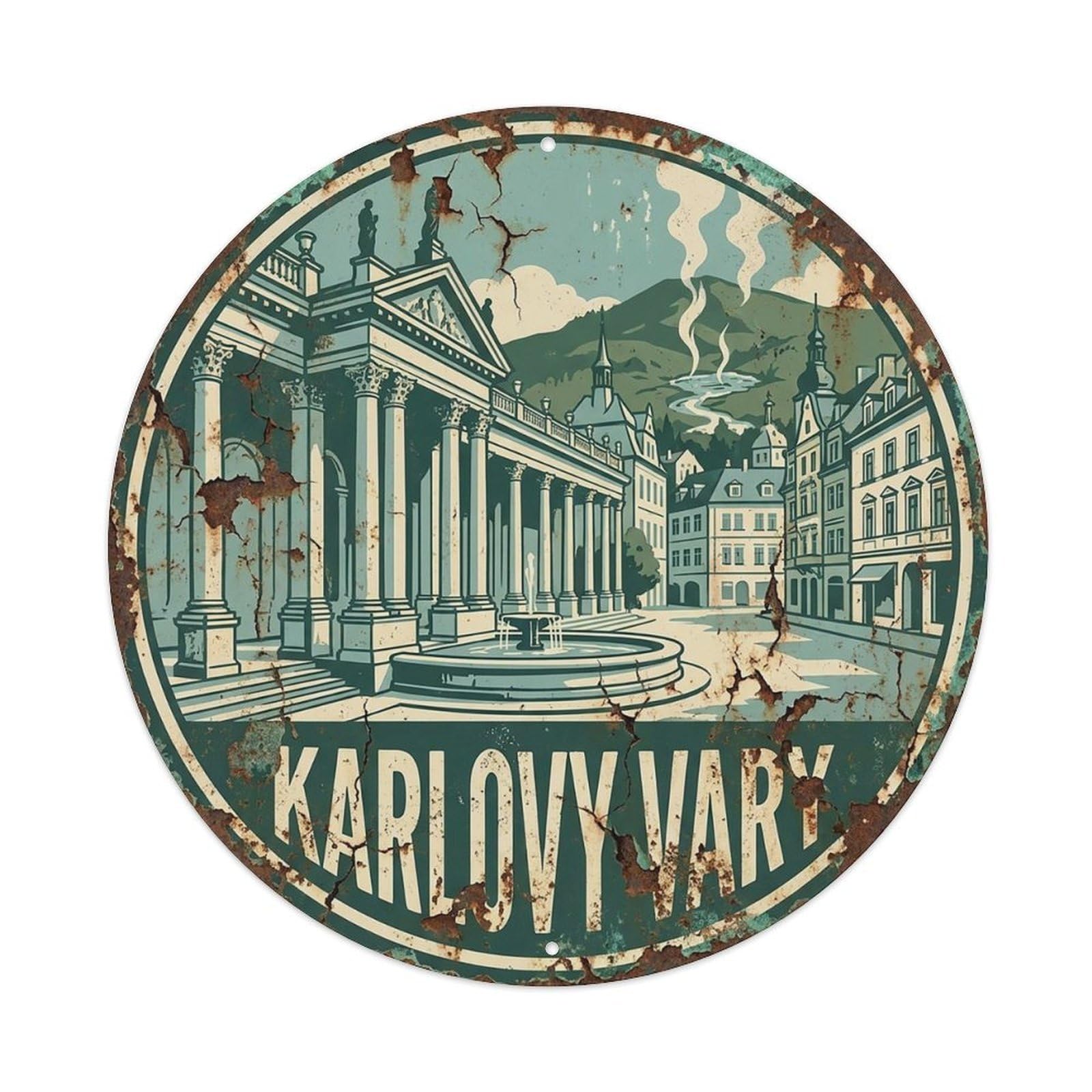 Czechia Vintage Travel Karlovy Vary Vintage Metal Tin Sign Plaque Wall Decor for Cafe, Club Bar, Office, Garden Metal Poster 8x8Inch