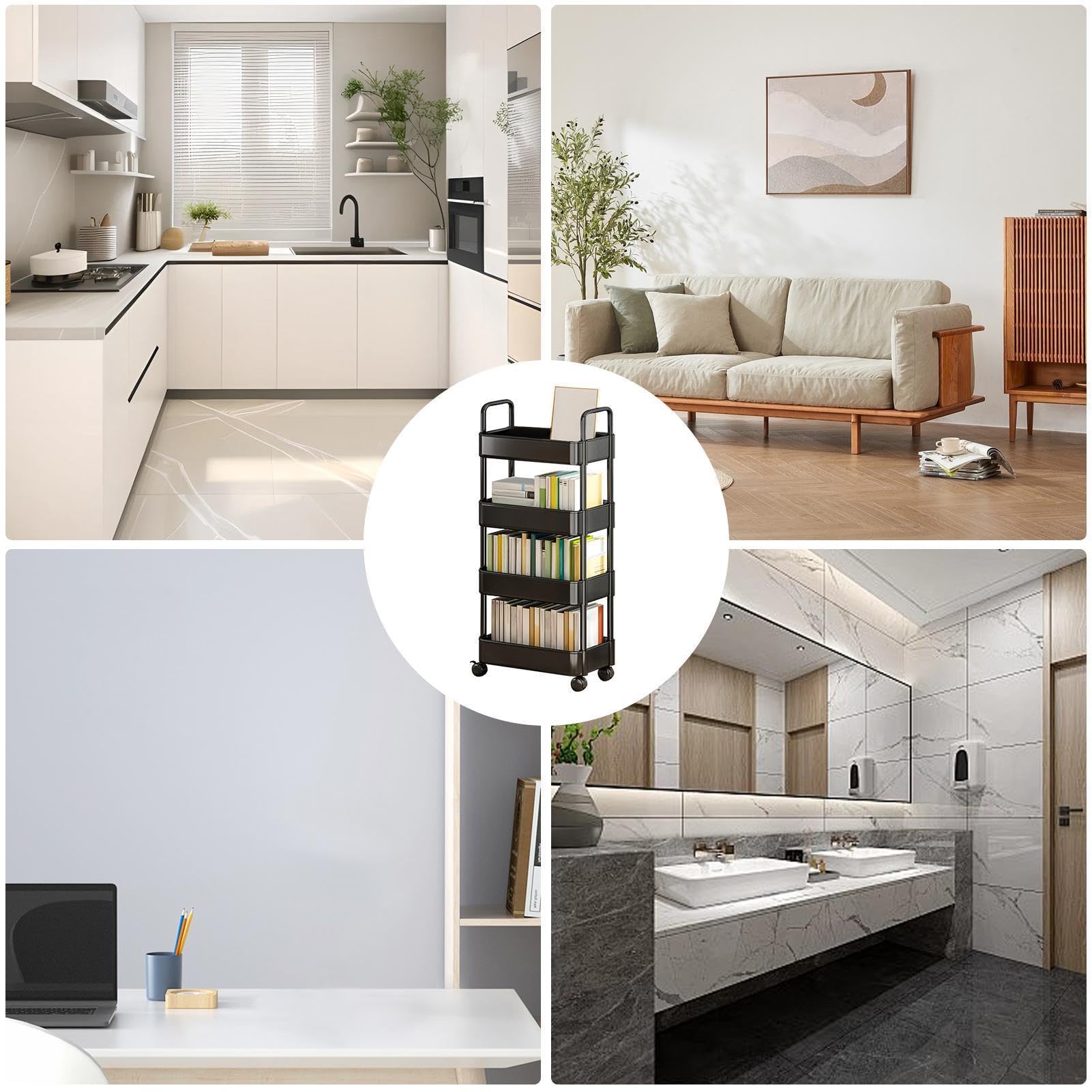 rodante, utilitario rodante | de Cocina | Carrito de | Almacenamiento con Ruedas de 3/4 Niveles, estanterías de Almacenamiento multifuncionales para Cocina, baño, lavadero